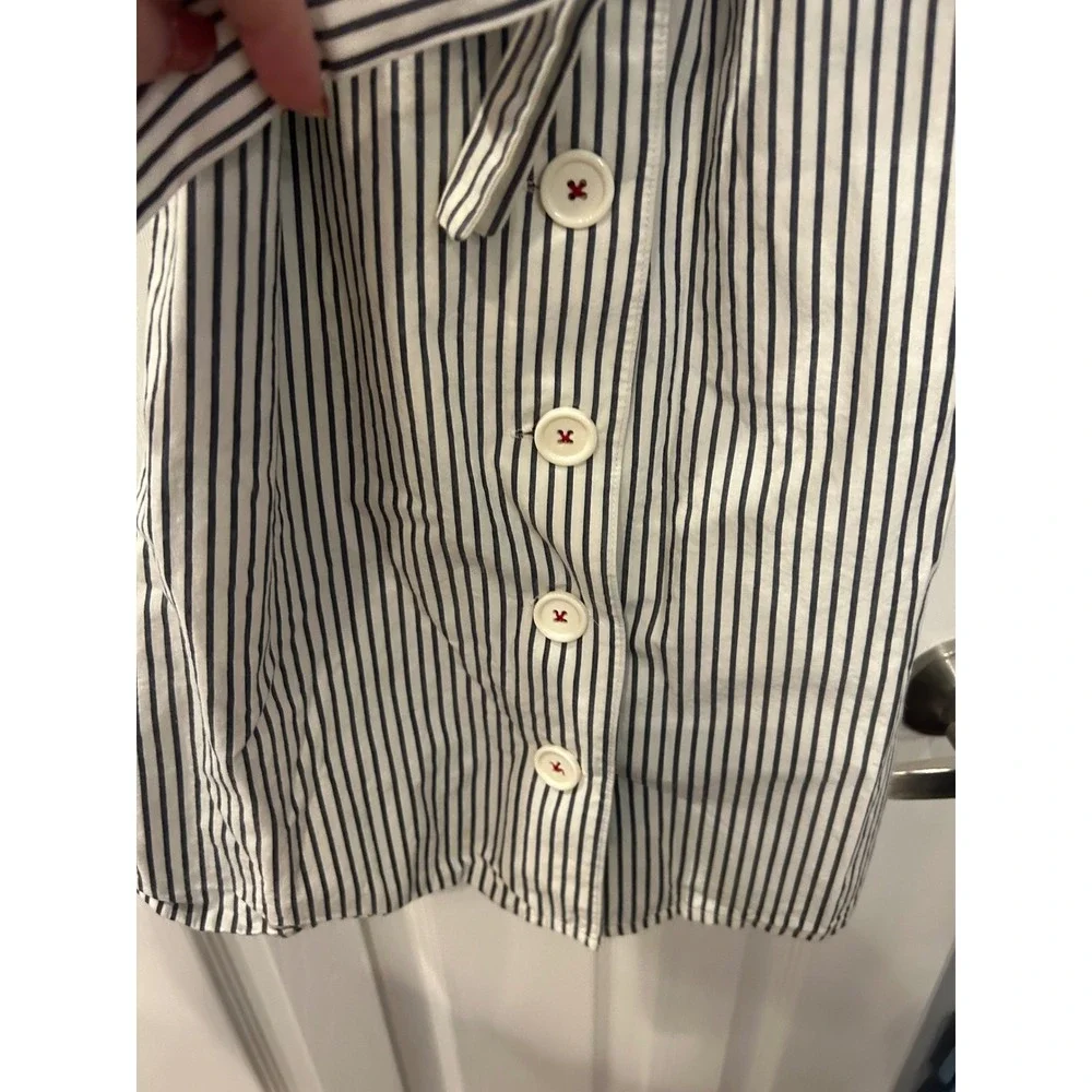 Gymboree Shirt Dress Blue White Striped Cotton Belted Puff Sleeve Kids Size 8